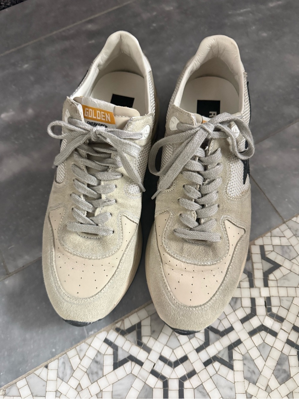 Golden Goose Men's Light Beige and Black Lace-Up Sneakers